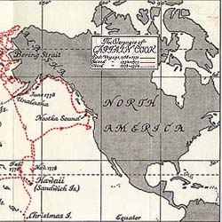 Map of Cook's Voyages along the North American Coast (detail)