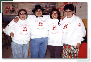 Margaret McIntyre (Dene translator), Margaret Lambert		(student), Mary Rose Opekokew (instructor), Marie McCallum (Administrator), Meadow Lake Tribal Council partnership		program, Flying Dust Reserve, Saskatchewan.