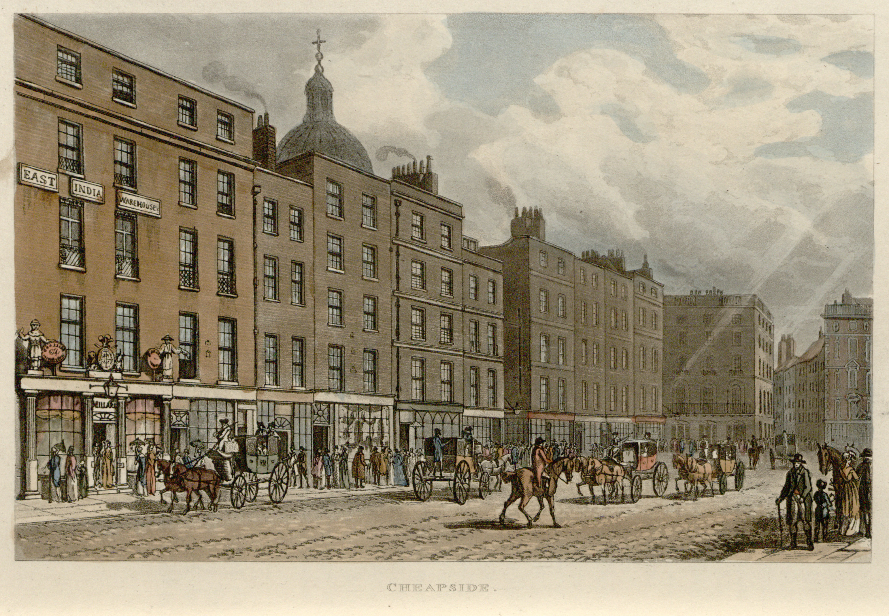 Cheapside, from Select Views of London, published by Rudolf Ackermann, 1816. Click to enlarge.