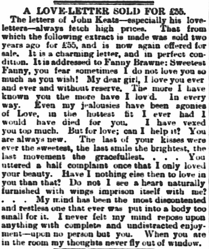 The Sale of a Love-Letter, Edinburgh Evening News, 21 Nov. 1891. Click
        to enlarge.
