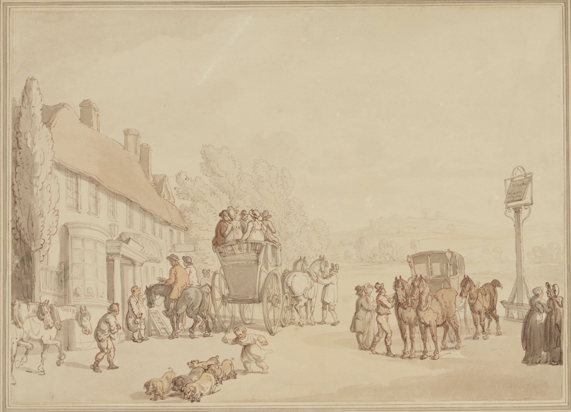 White Lion Inn, Ponders End, by Thomas Rowlandson. Click to enlarge.