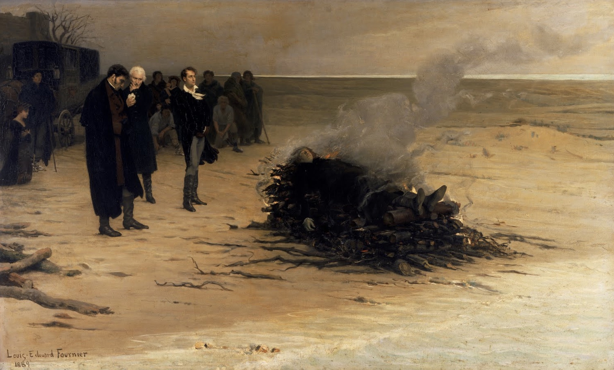 A highly fictionalized depiction of Shelley’s cremation, by Louis Édouard
        Fournier, 1889 (Walker Art Gallery, Liverpool). Click to enlarge.