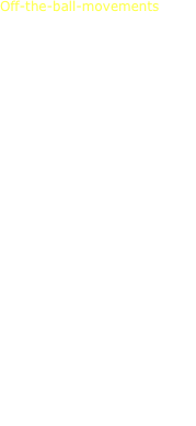 Off-the-ball-movements



Dribbling for control
Supporting the ball carrier

Using a target

Crossover play
Overlapping run

Timing runs to goal, shielding






Marking, pressuring, preventing the turn, 
delaying, covering, marking recovery runs


goalkeeping-positional




















