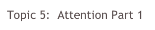 Topic 5:  Attention Part 1